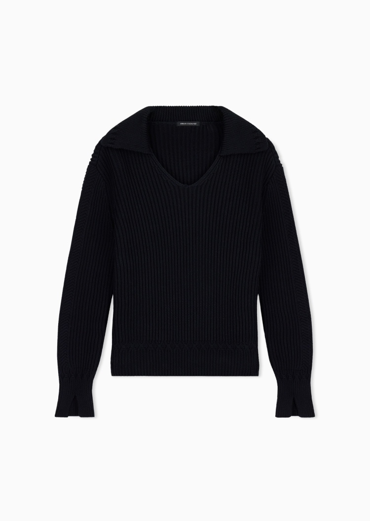 ARMANI EXCHANGE 女士纯棉衬衫领翻领宽松套头针织衫