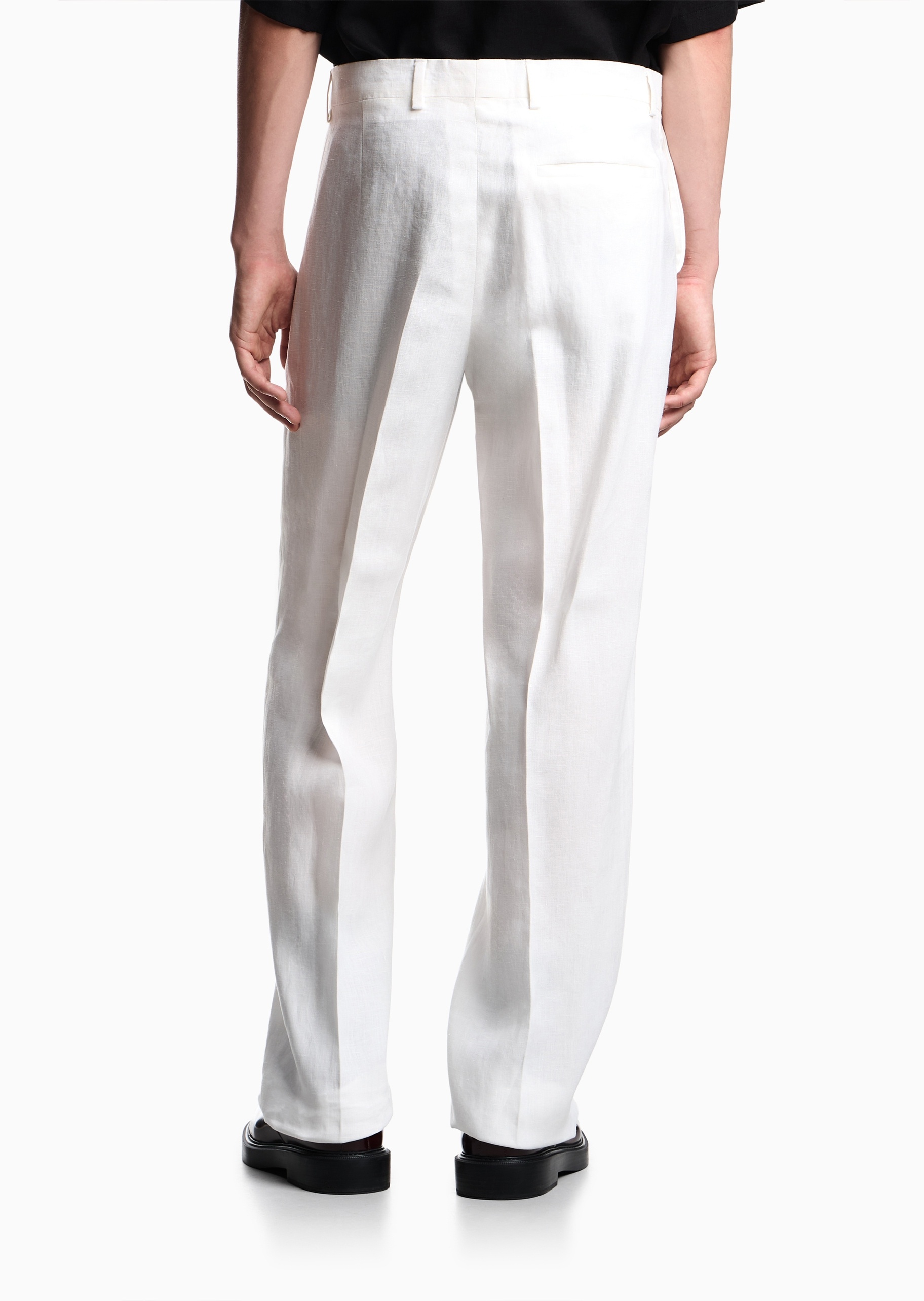 Emporio Armani 男士亚麻合身长款直筒纯色休闲裤