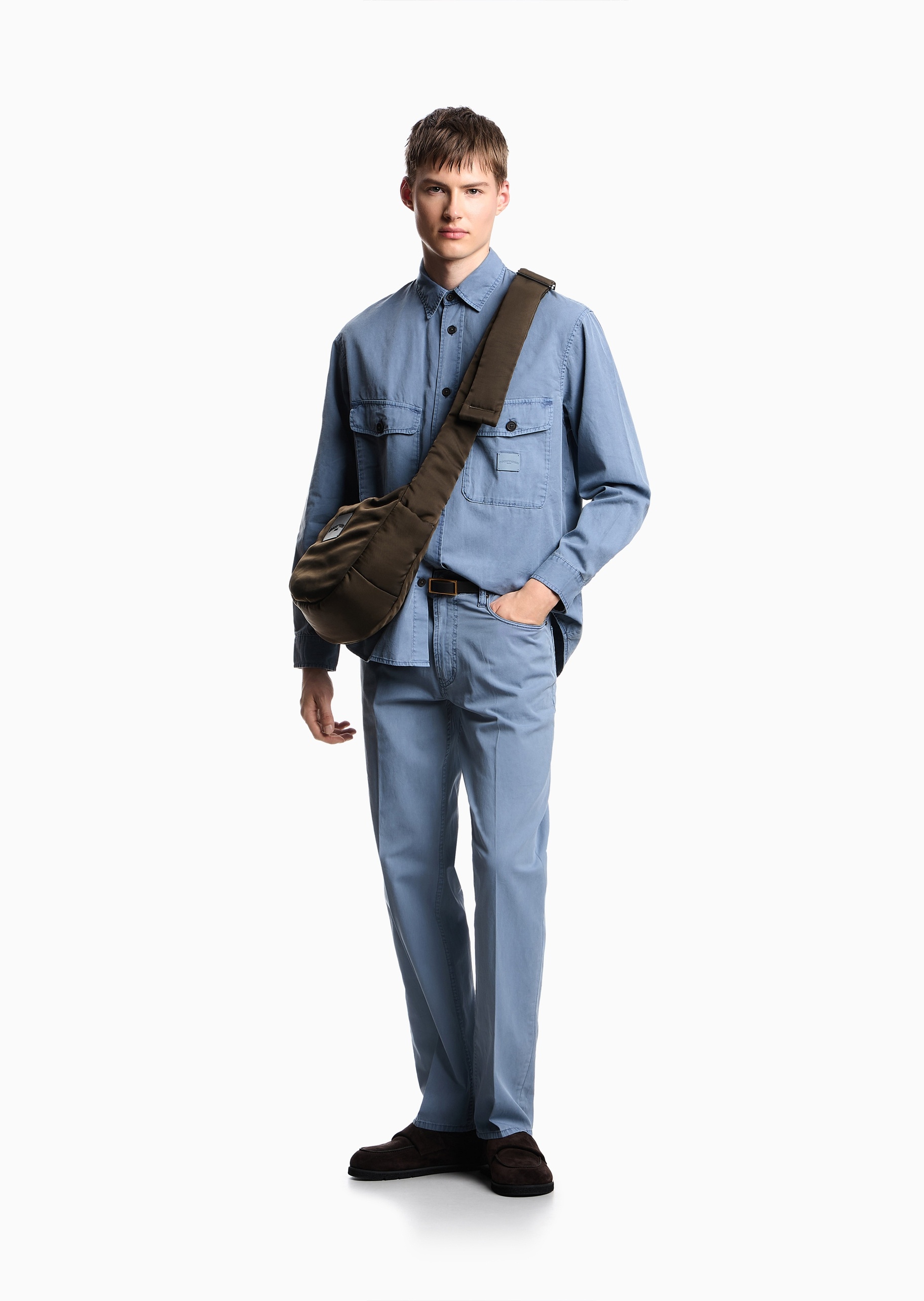 Emporio Armani 男士全棉合身中腰长款直筒牛仔裤