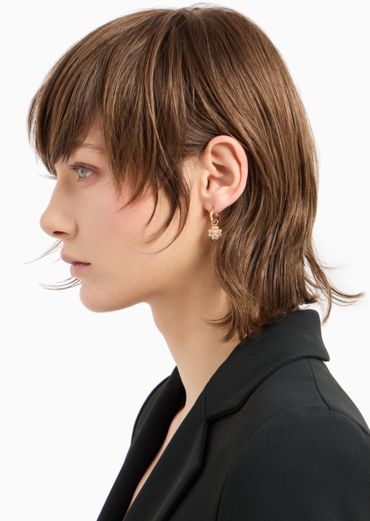 Emporio Armani 女士密镶幸运四叶草玫瑰金色耳环