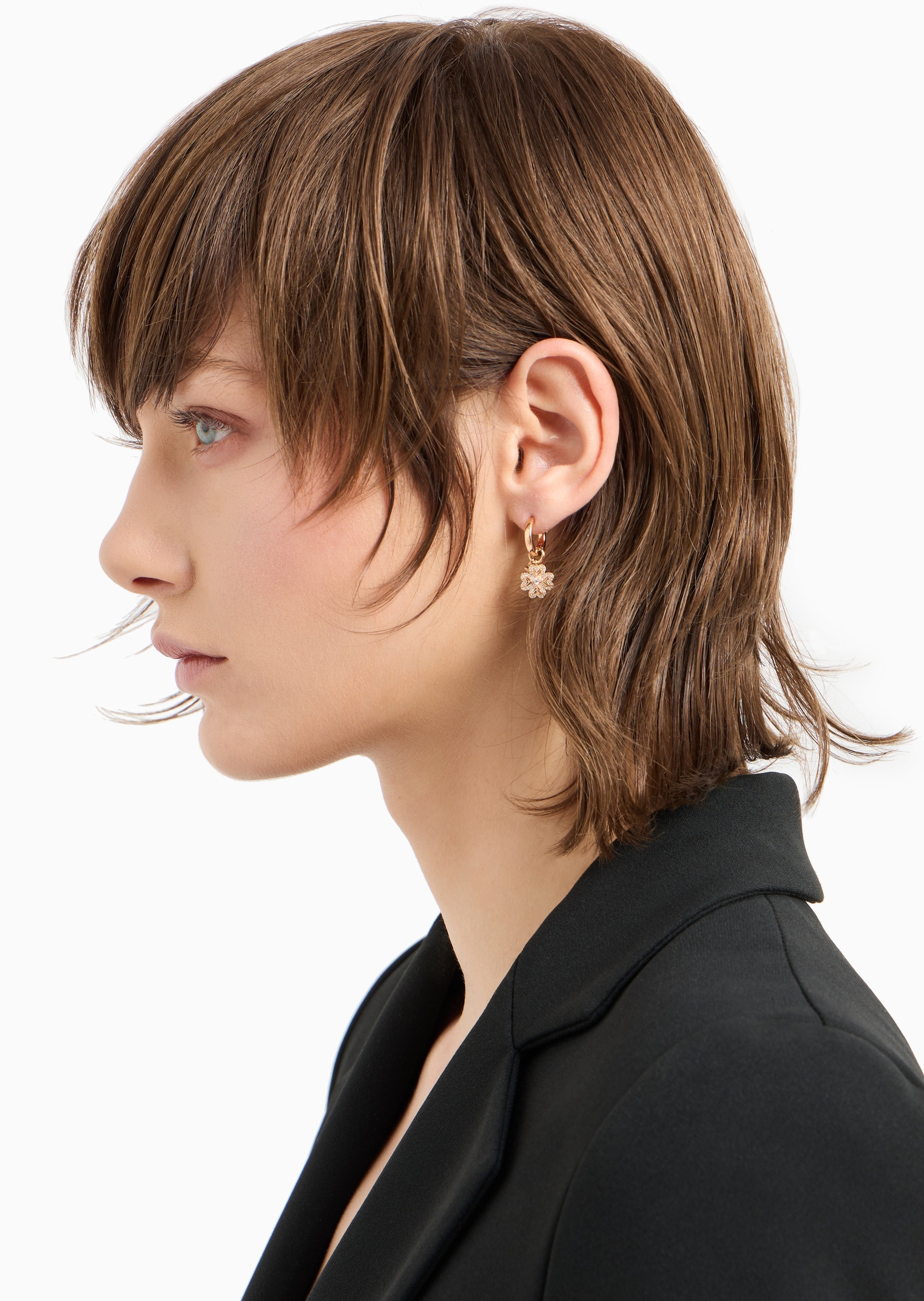 Emporio Armani 女士密镶幸运四叶草玫瑰金色耳环