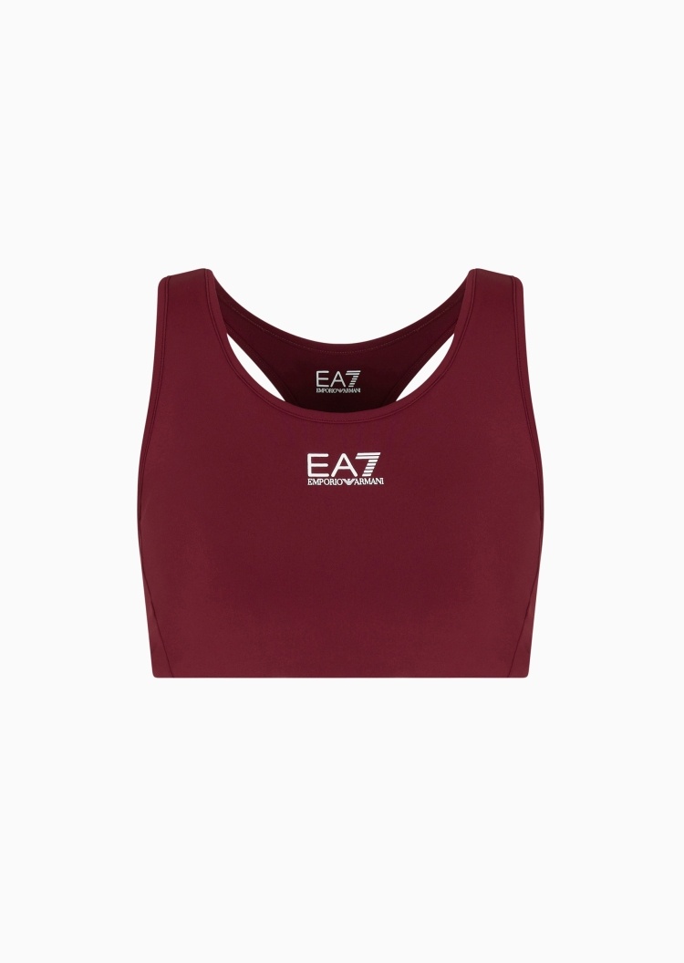 EA7 女士弹力无袖圆领撞色印花工字文胸