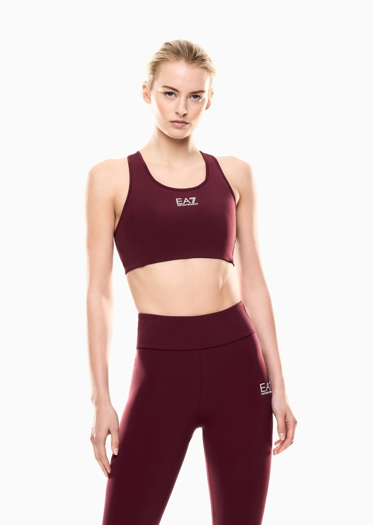 EA7 女士弹力无袖圆领撞色印花工字文胸