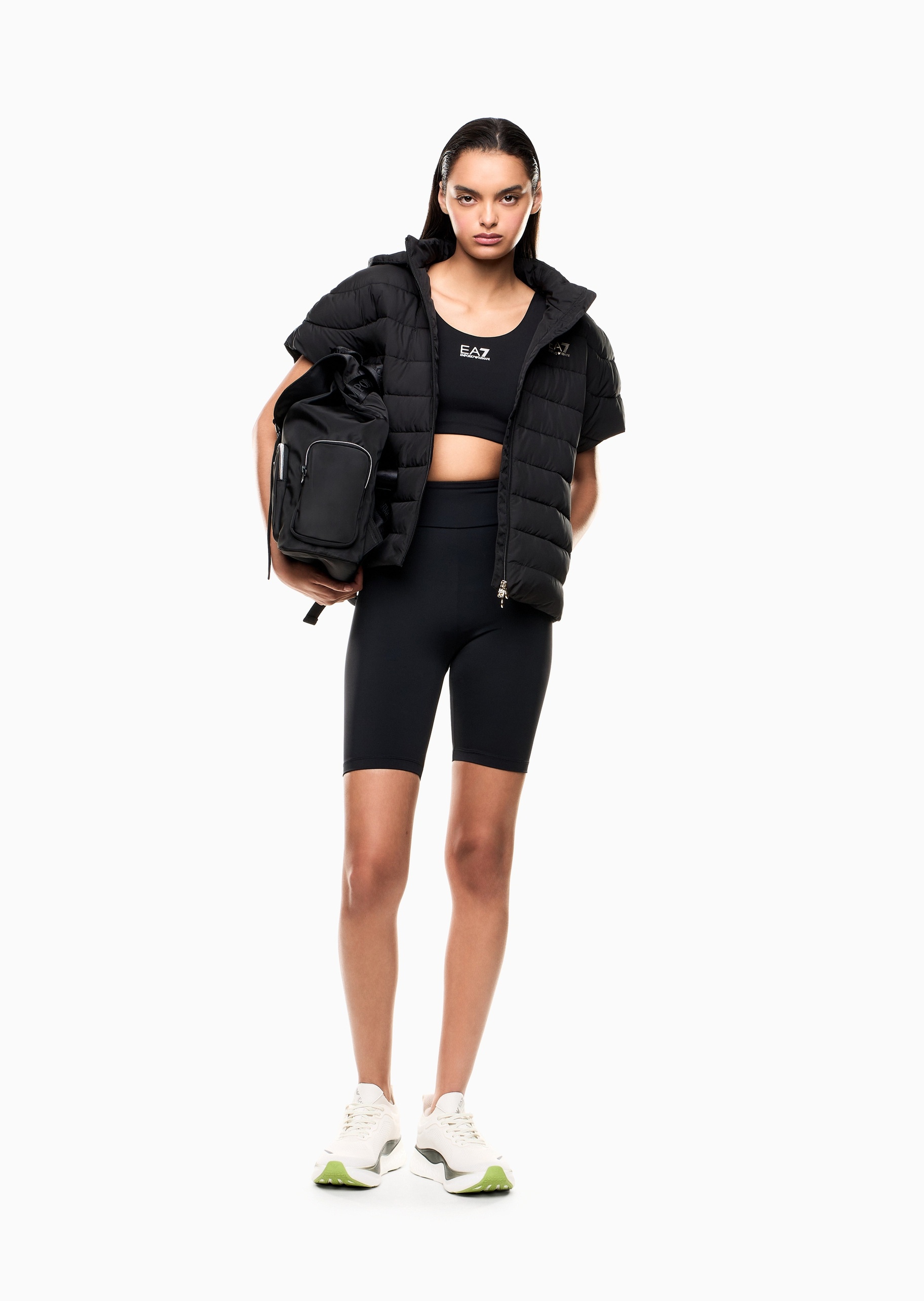 EA7 女士弹力圆领宽肩带撞色标识运动文胸