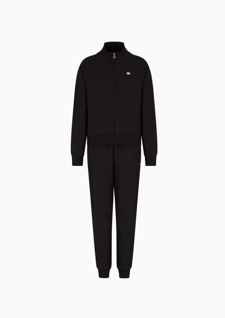 EA7 女士纯棉弹力立领开衫束脚长裤健身运动套装