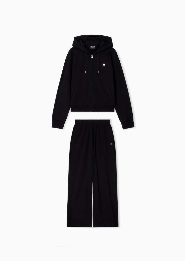 EA7 女士纯棉弹力连帽卫衣直筒卫裤运动套装