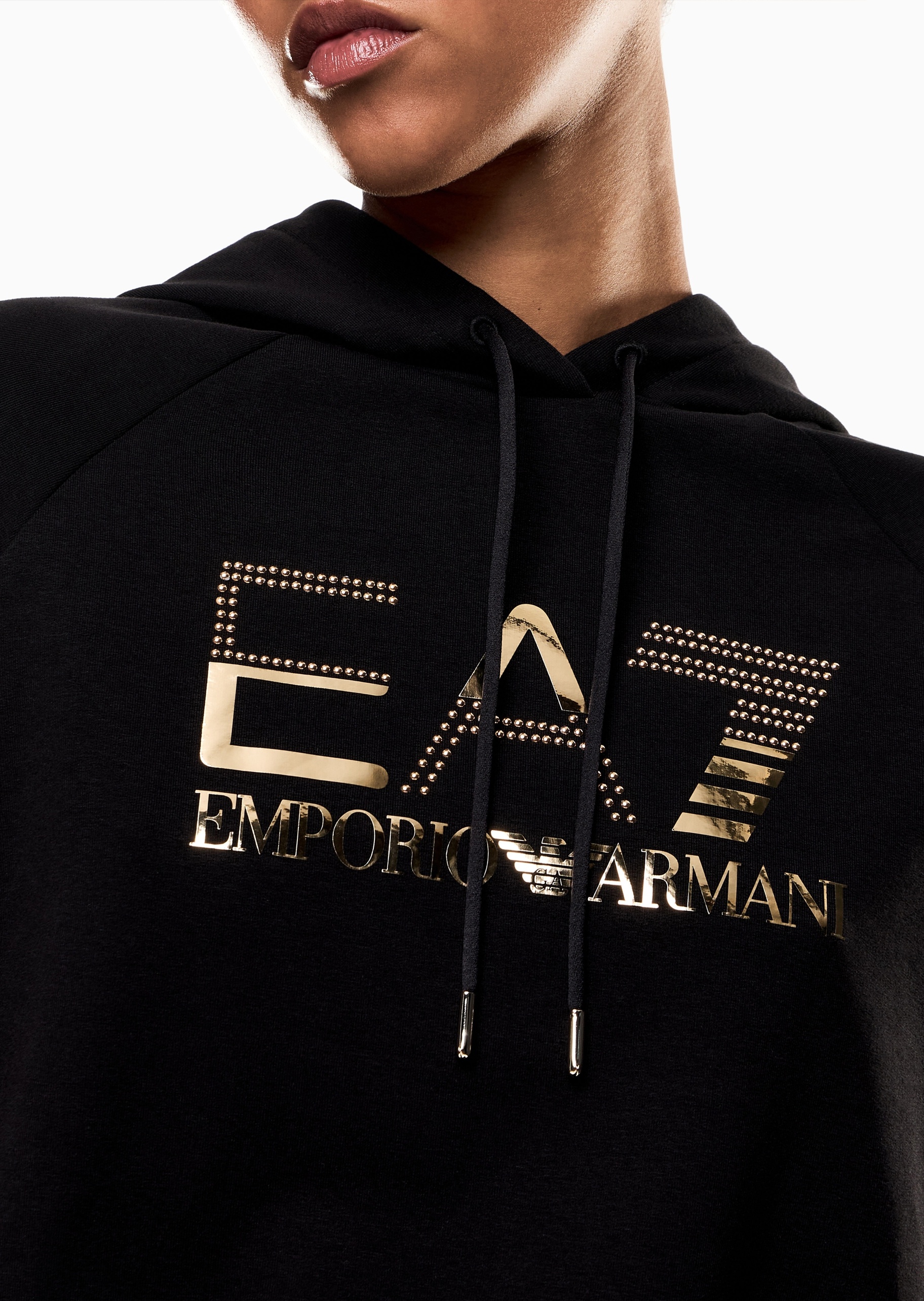 EA7 女士弹力棉连帽卫衣系带卫裤运动套装