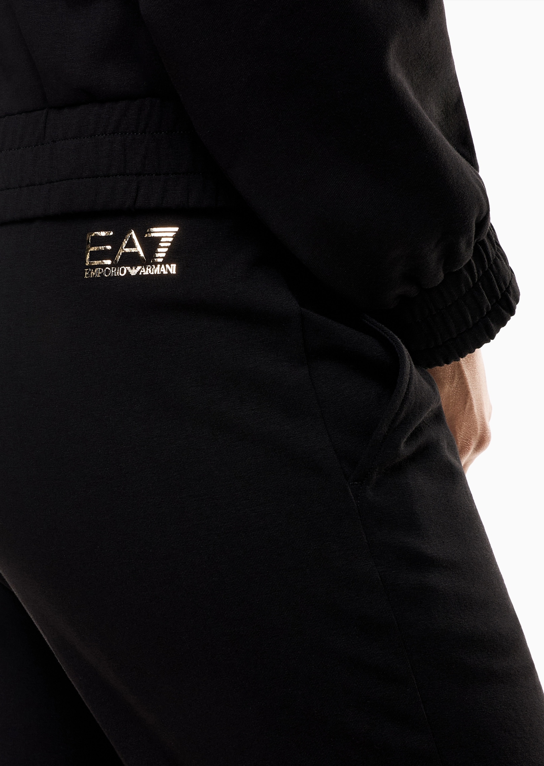 EA7 女士弹力棉连帽卫衣系带卫裤运动套装