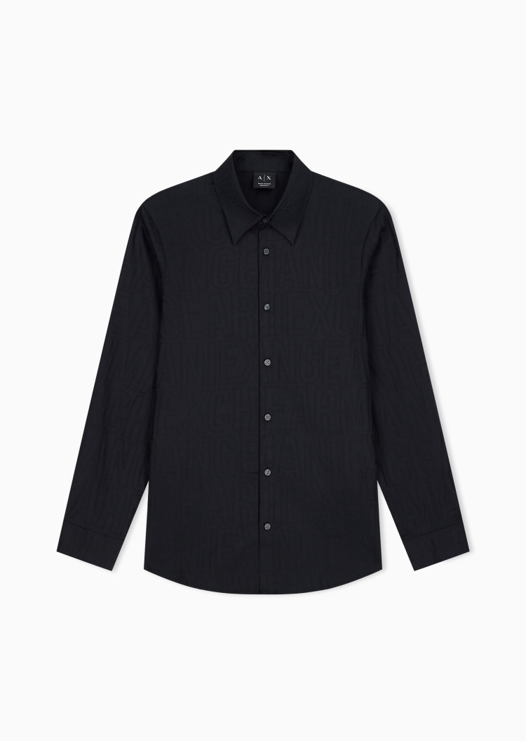 ARMANI EXCHANGE 男士纯棉长袖翻领通体提花纯色衬衫