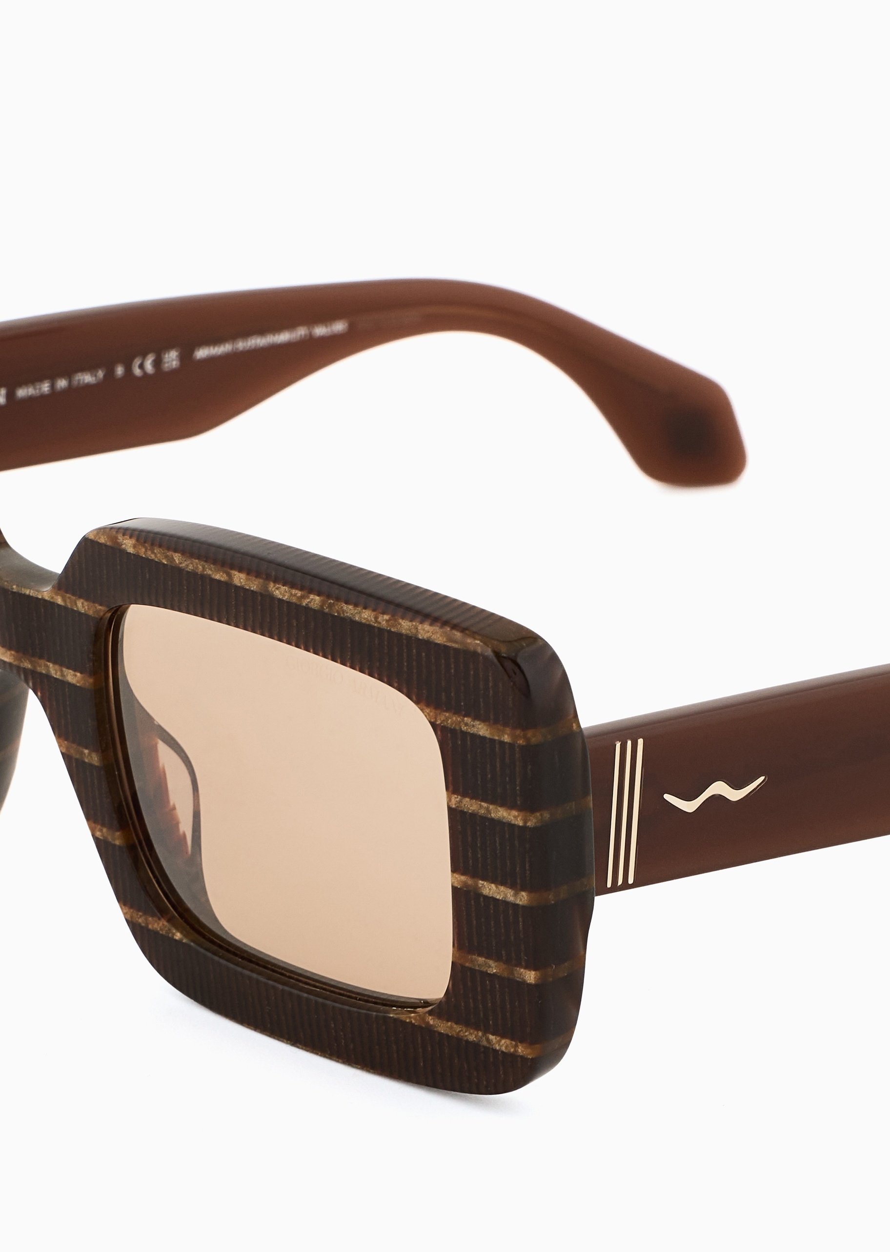 Giorgio Armani 女士方形粗框加宽镜腿条纹太阳眼镜