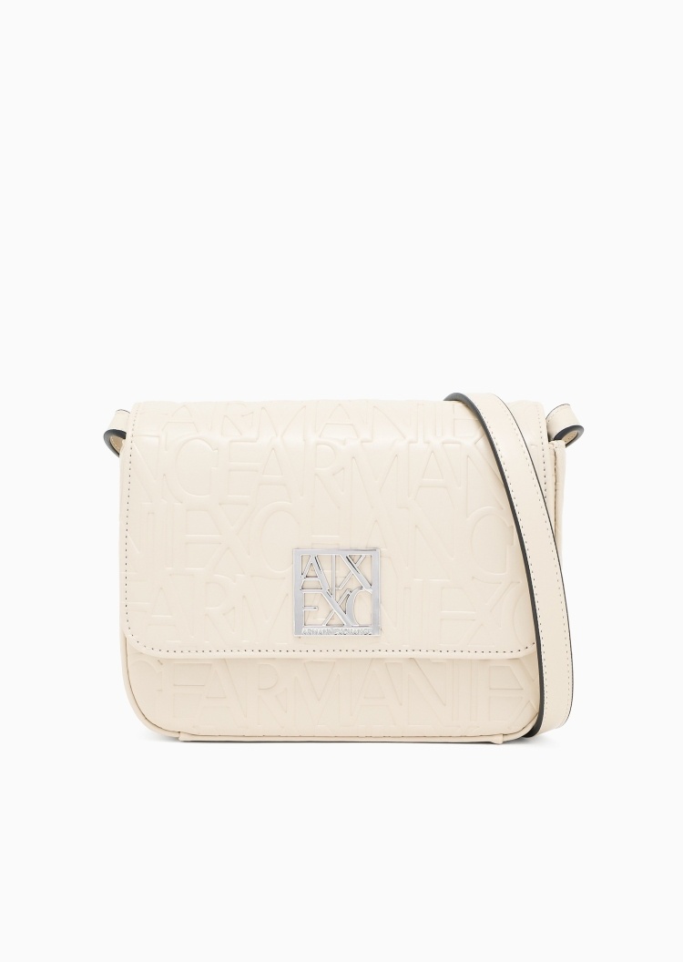 ARMANI EXCHANGE 女士翻盖方形调节肩带字母压花单肩斜挎包
