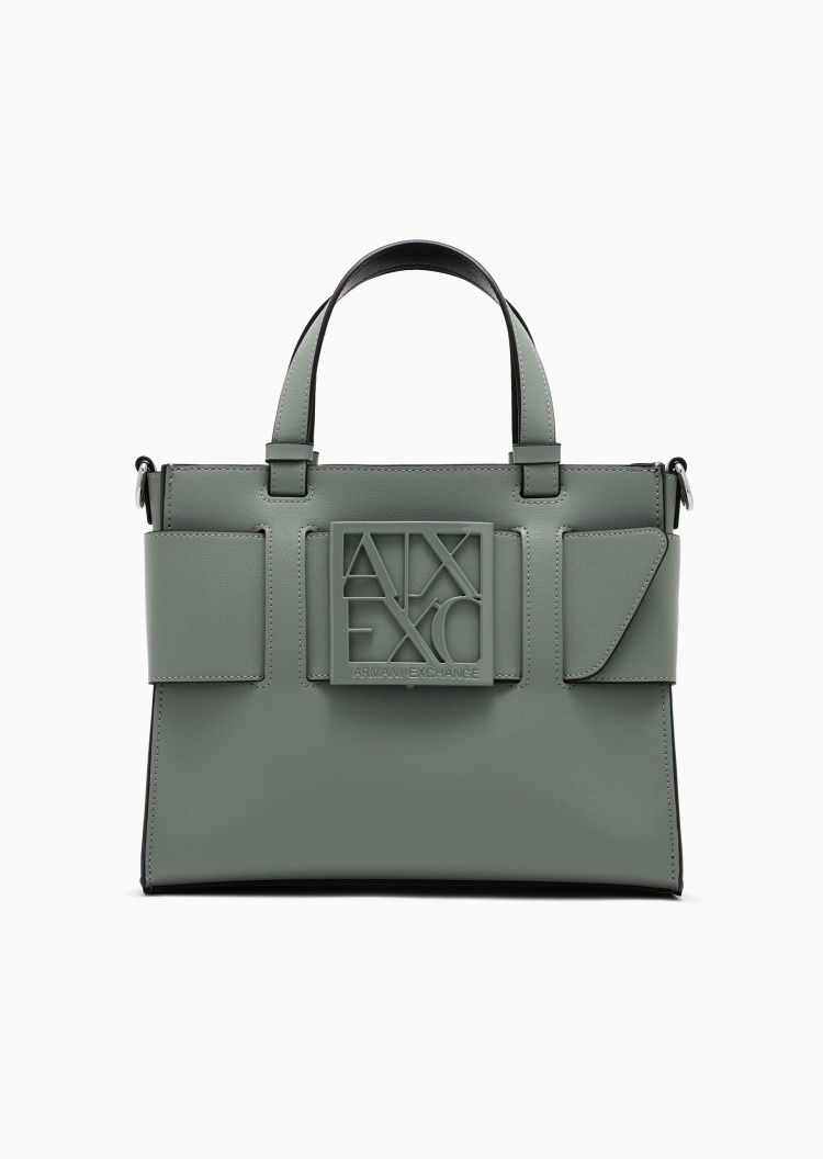 ARMANI EXCHANGE 女士小号拉链可拆肩带宽饰带斜挎手提托特包