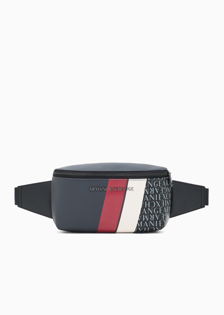 ARMANI EXCHANGE 男士拉链可调节插扣袢带撞色斜挎腰包