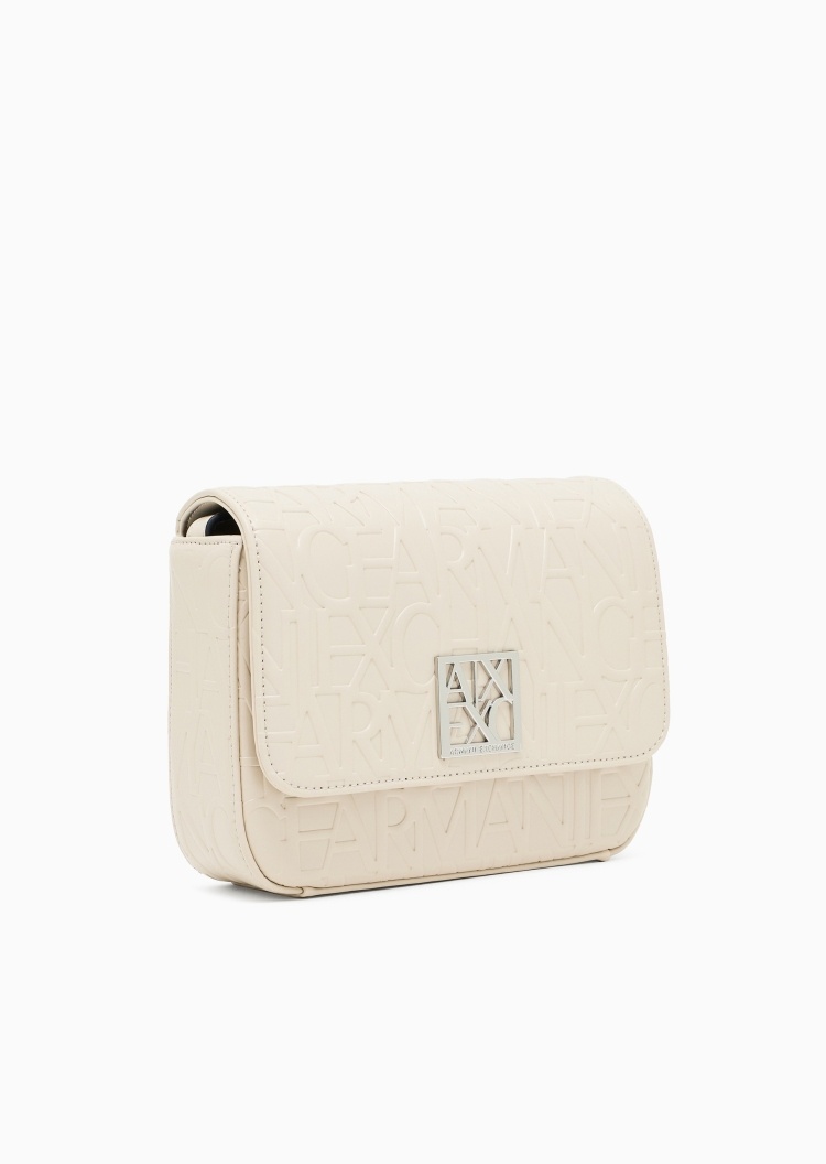 ARMANI EXCHANGE 女士翻盖方形调节肩带字母压花单肩斜挎包