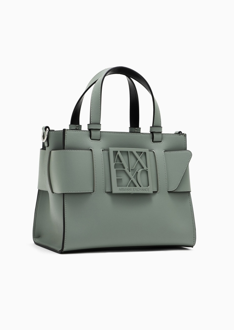 ARMANI EXCHANGE 女士小号拉链可拆肩带宽饰带斜挎手提托特包
