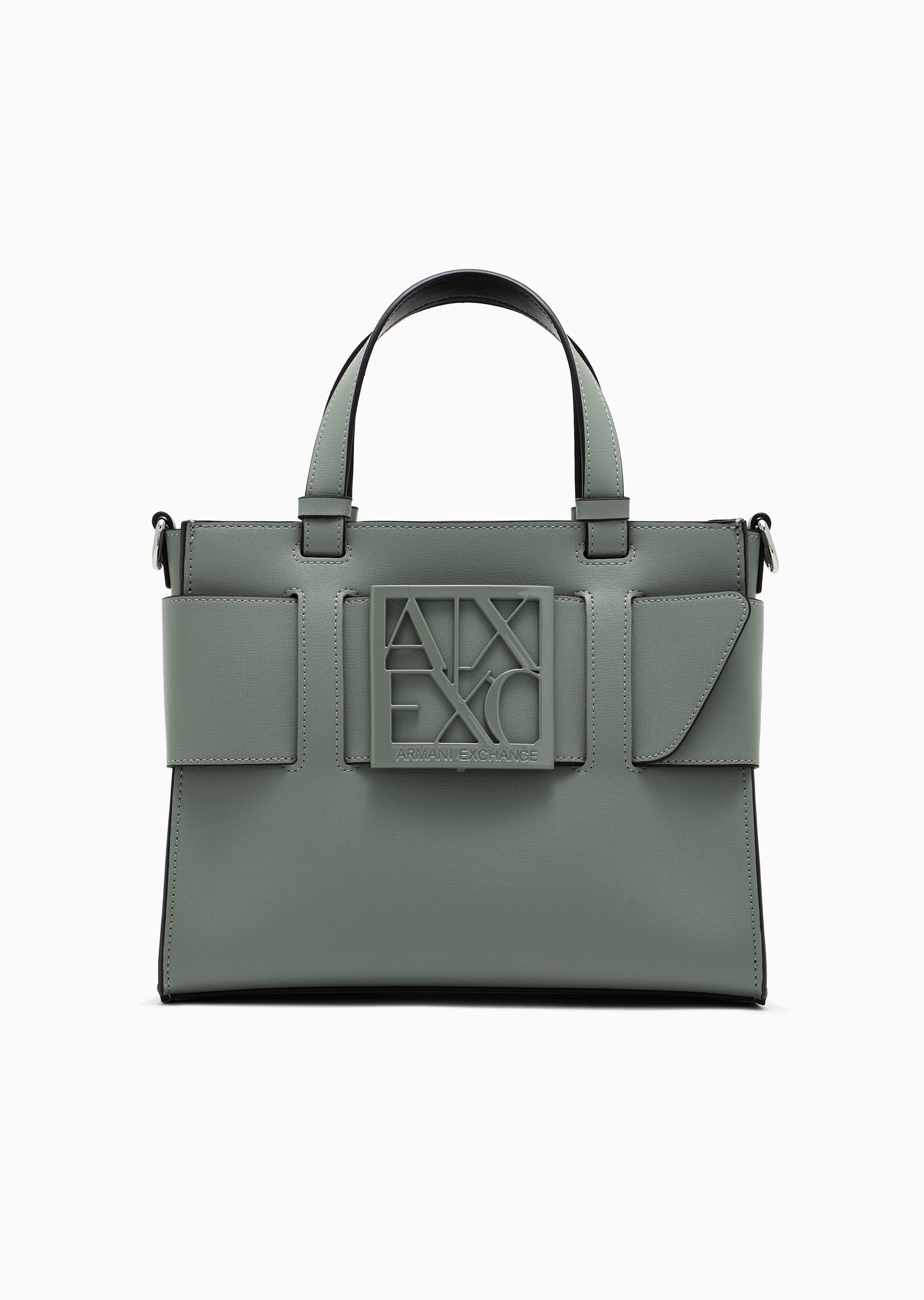 ARMANI EXCHANGE 女士小号拉链可拆肩带宽饰带斜挎手提托特包