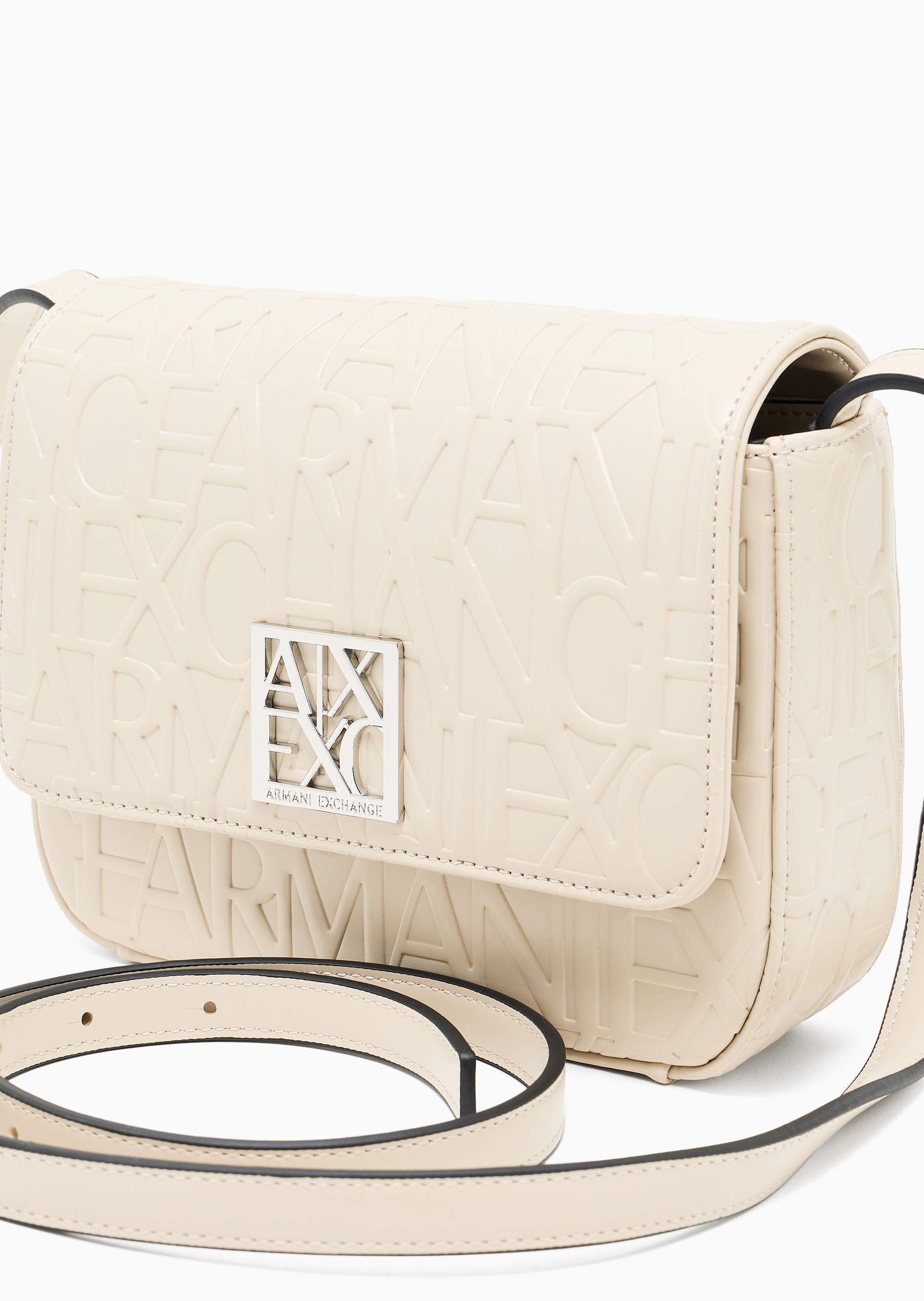 ARMANI EXCHANGE 女士翻盖方形调节肩带字母压花单肩斜挎包