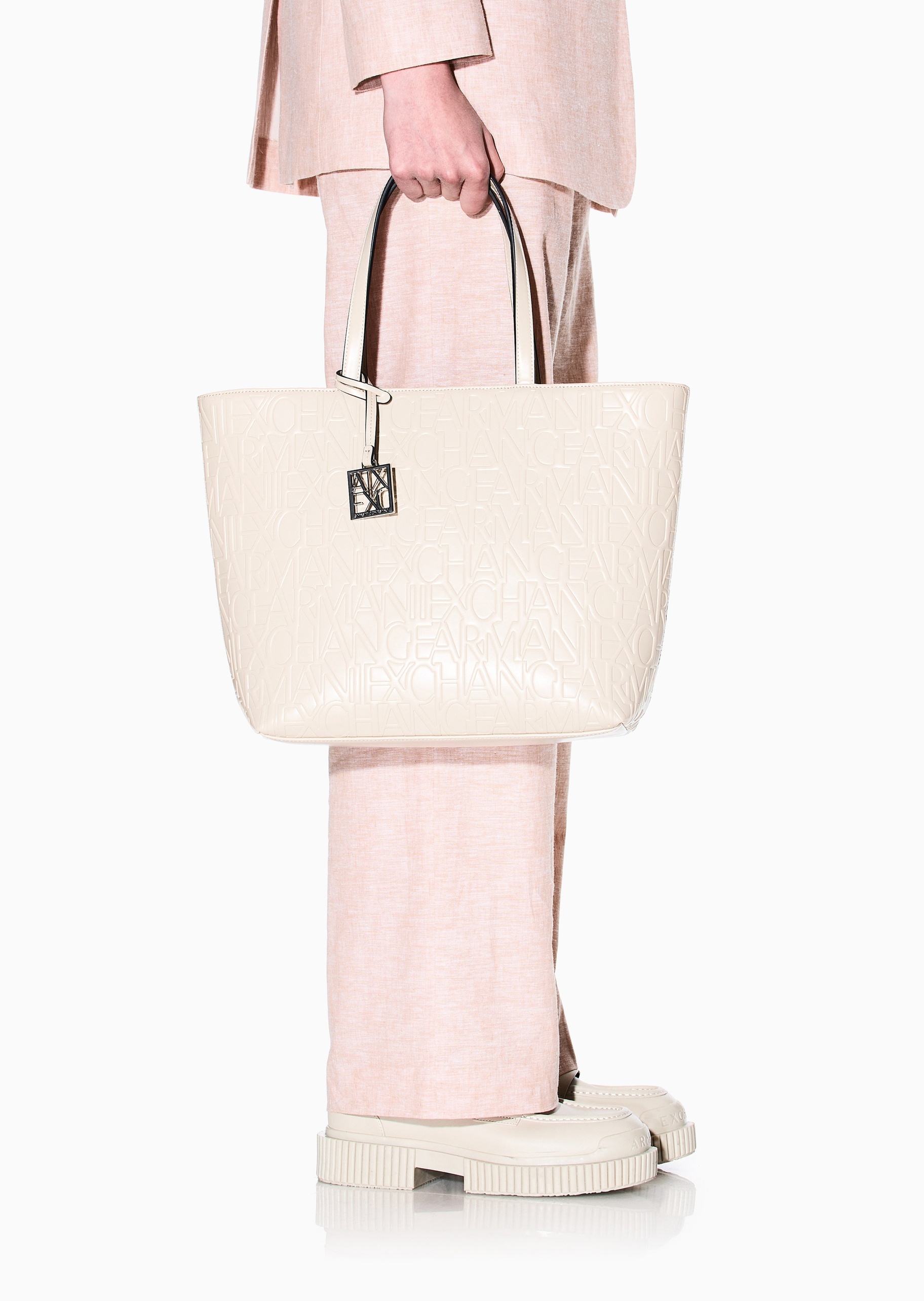 ARMANI EXCHANGE 女士拉链字母压花手提单肩托特包