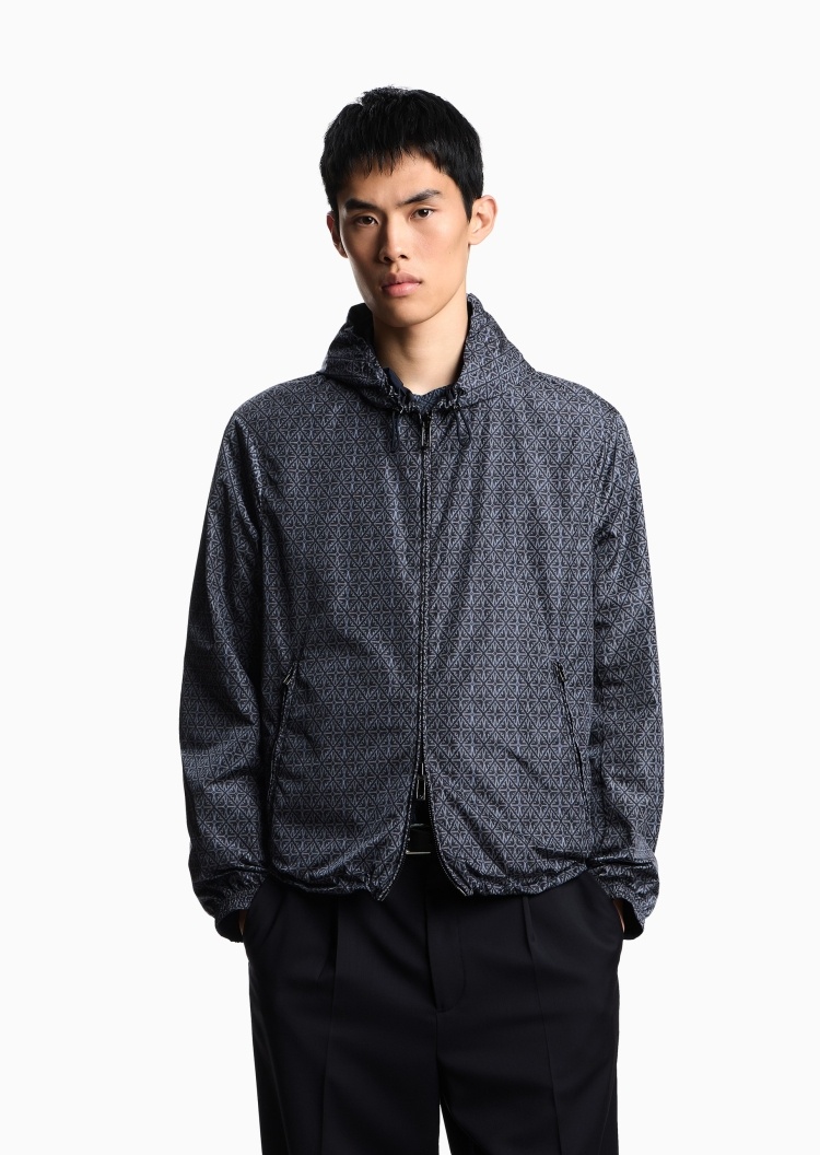 Emporio Armani 男士长袖连帽双面两穿满印鹰标夹克