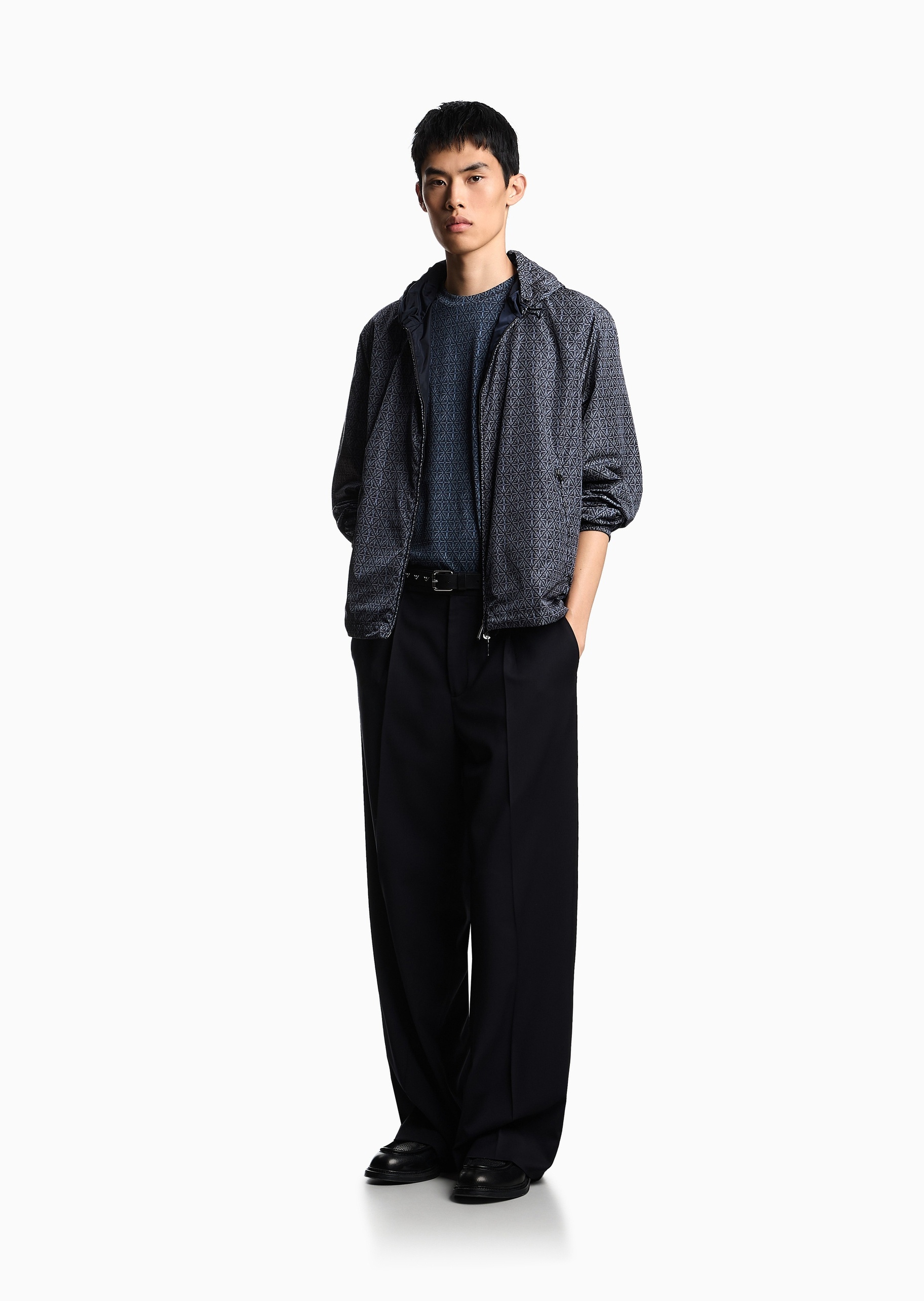 Emporio Armani 男士双面穿满印连帽休闲运动夹克外套