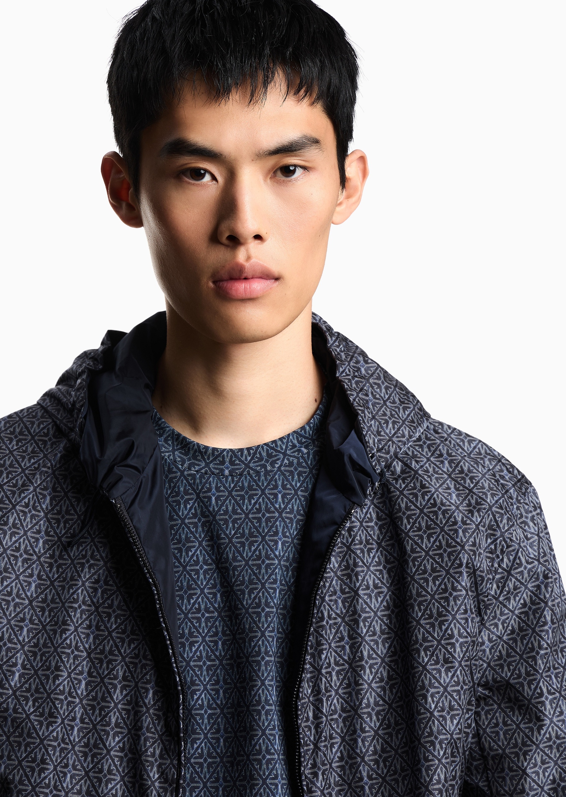 Emporio Armani 男士双面穿满印连帽休闲运动夹克外套