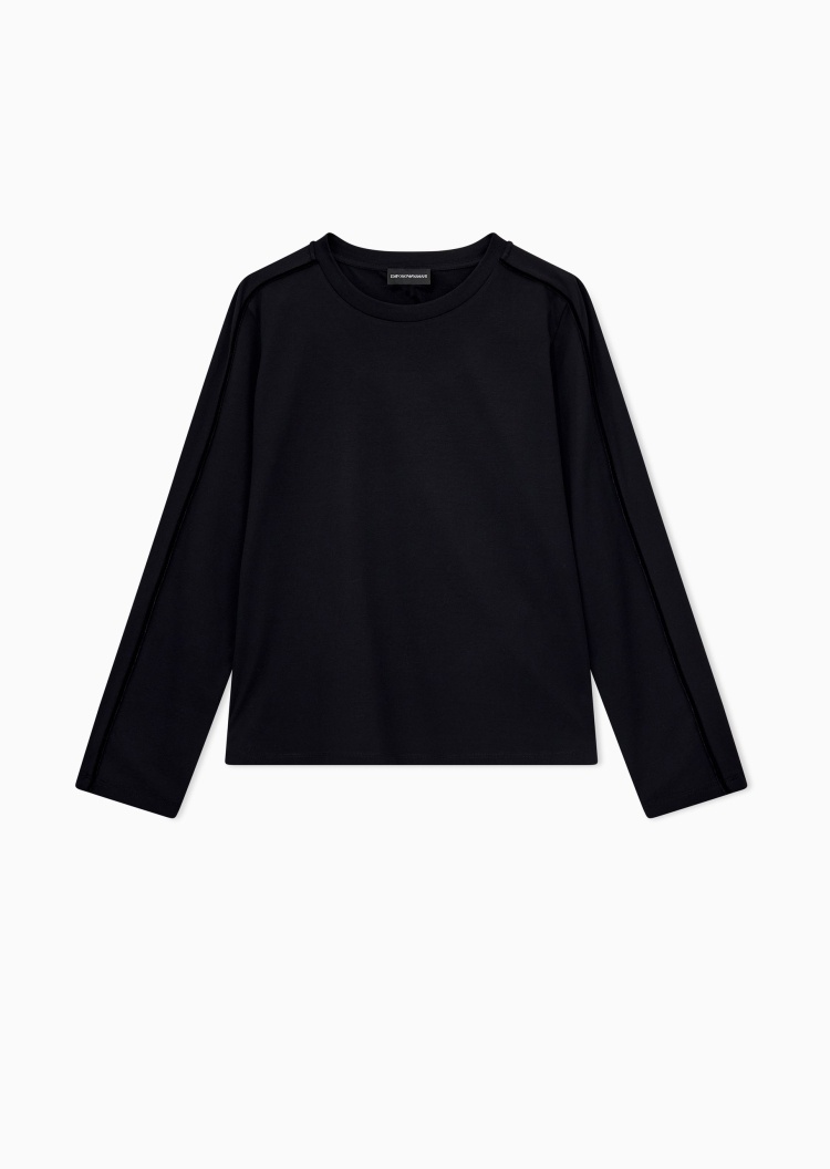 Emporio Armani 女士纯棉合身长袖圆领纯色休闲T恤