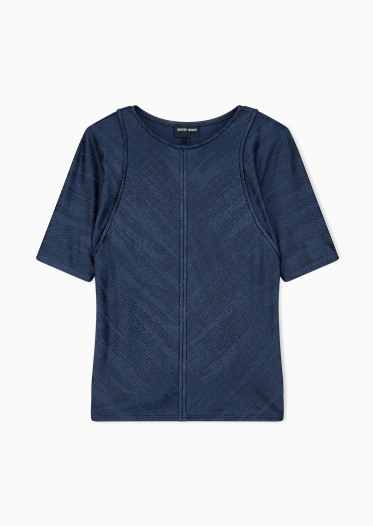 Giorgio Armani 女士微弹修身短袖圆领优雅针织衫