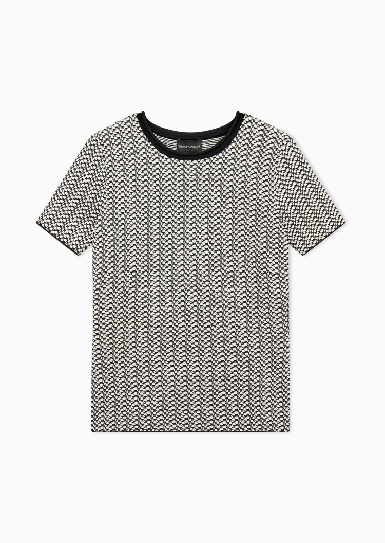 Emporio Armani 女士微弹短袖圆领撞色休闲针织衫