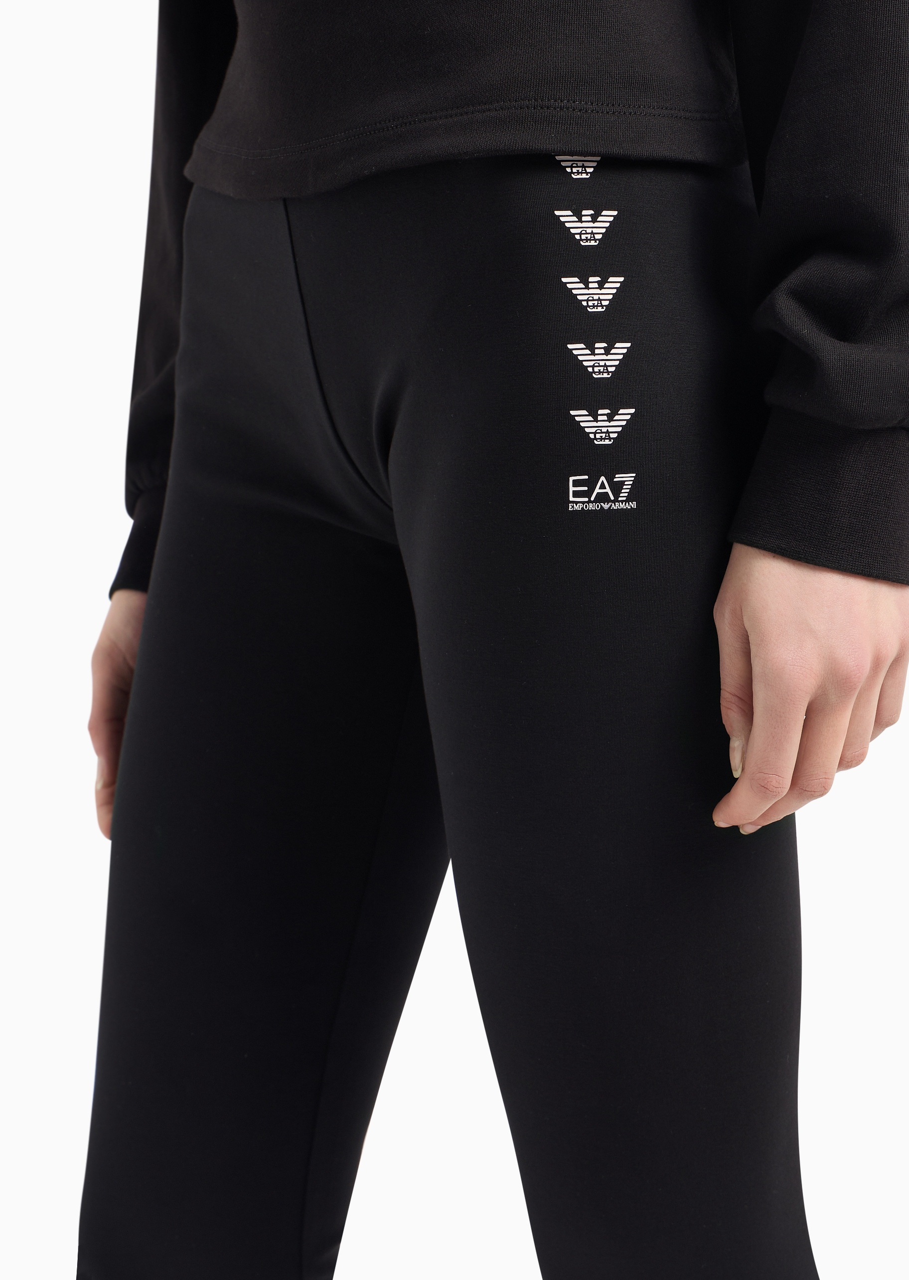 EA7 女士棉质弹力高腰长款小脚健身打底紧身裤