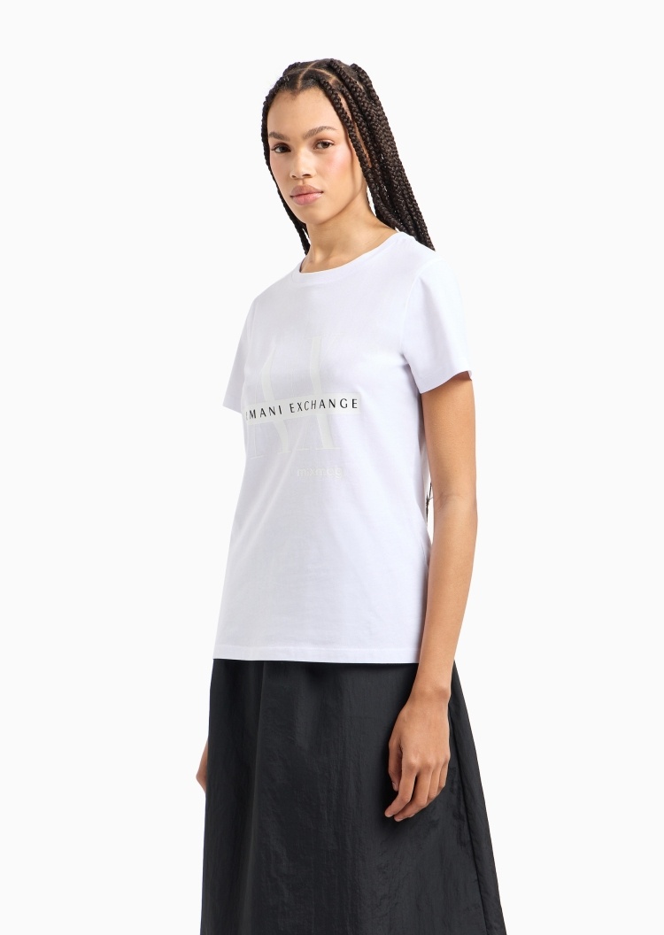ARMANI EXCHANGE 女士全棉修身短袖圆领LOGO印花T恤
