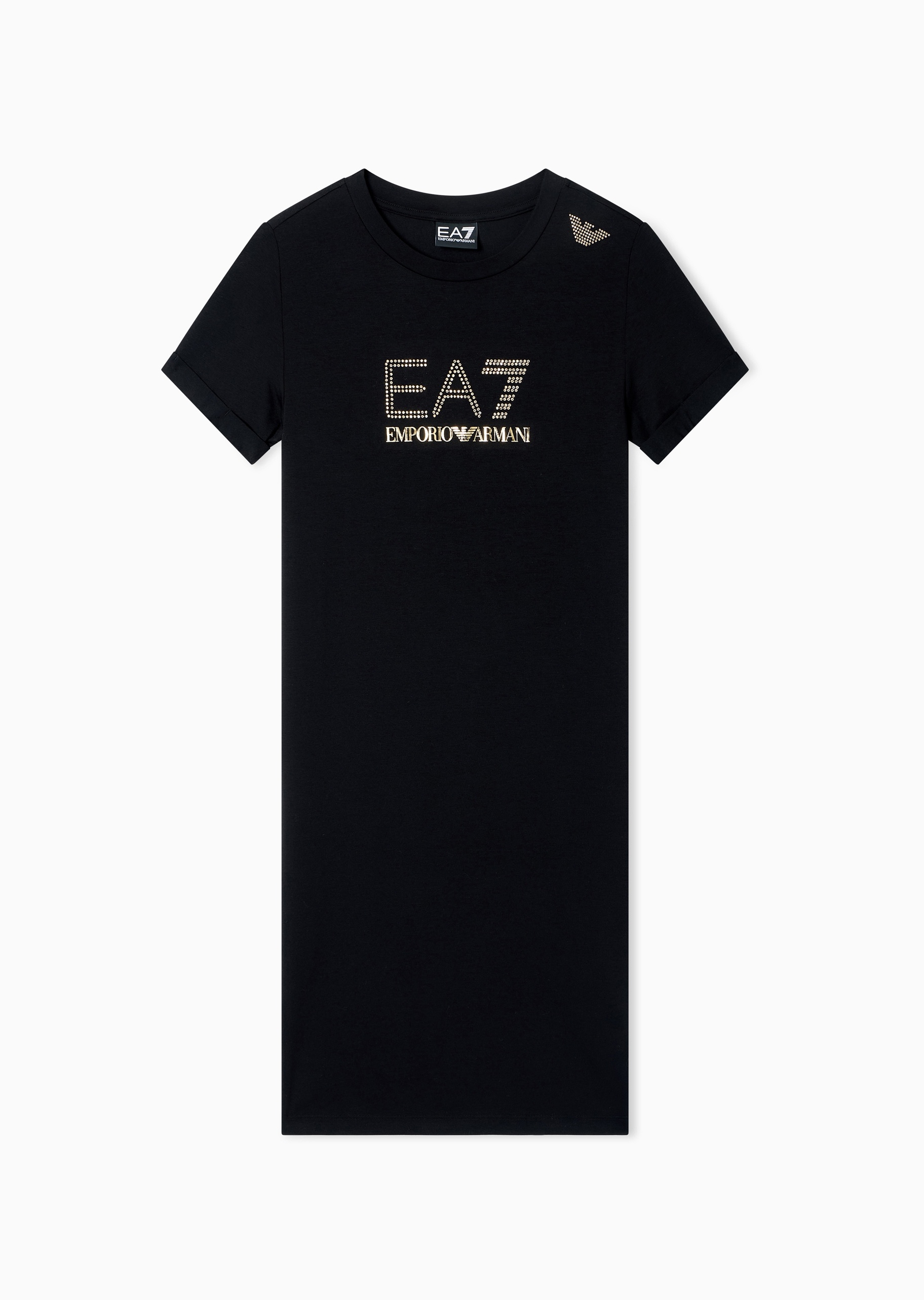 EA7 女士弹力合身短袖短款圆领T恤式连衣裙