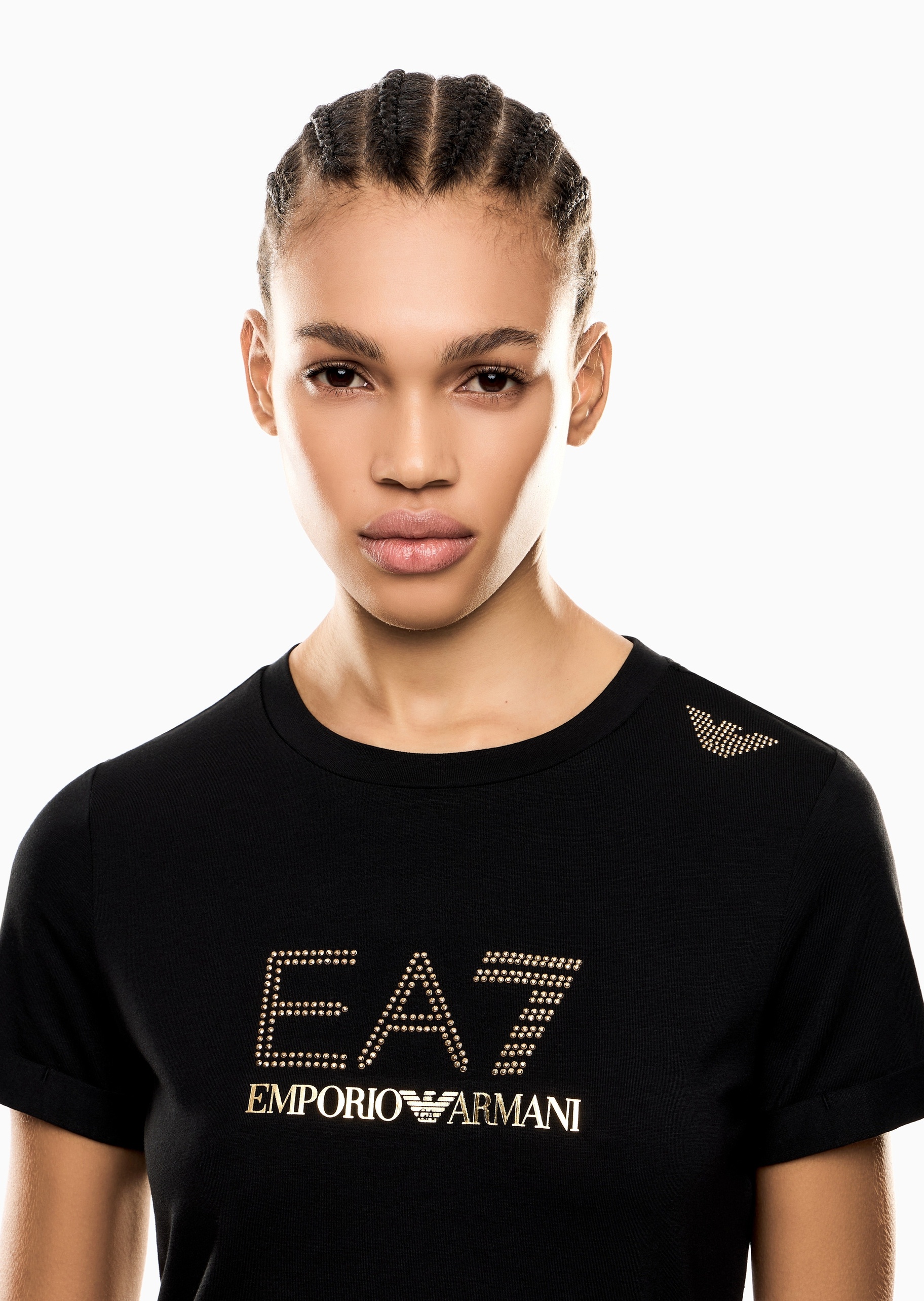 EA7 女士弹力合身短袖短款圆领T恤式连衣裙