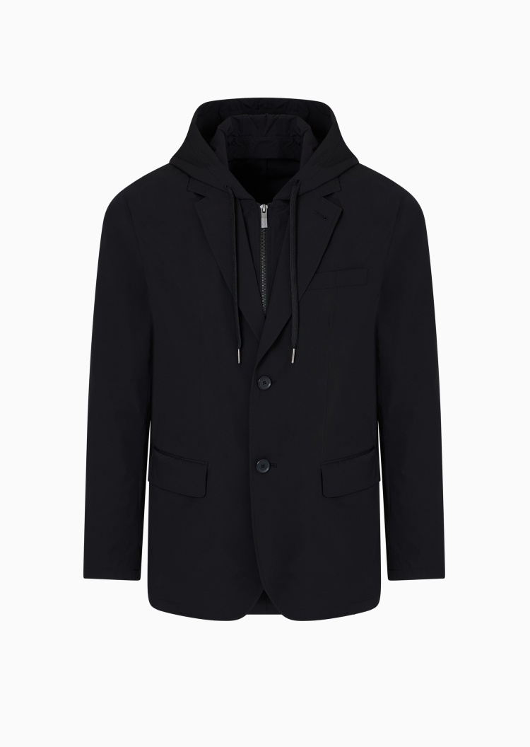 ARMANI EXCHANGE 男士连帽平驳领假两件单排扣西装外套