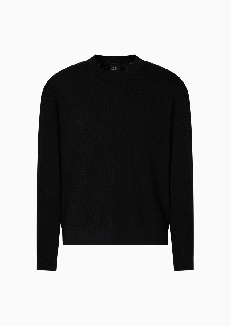 ARMANI EXCHANGE 男士人造棉合身长袖圆领纯色针织衫