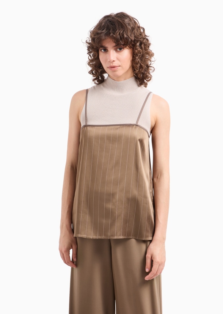 Emporio Armani 女士吊带直领细条纹优雅纯色上衣