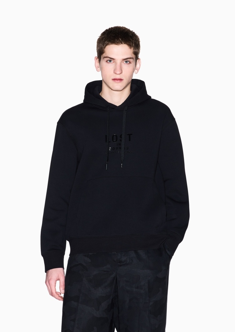 ARMANI EXCHANGE 男士棉质微弹宽松长袖连帽套头卫衣