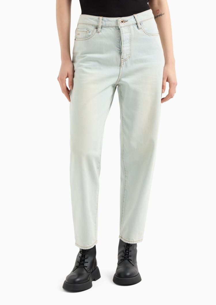 ARMANI EXCHANGE 女士全棉合身中腰九分锥形水洗牛仔裤