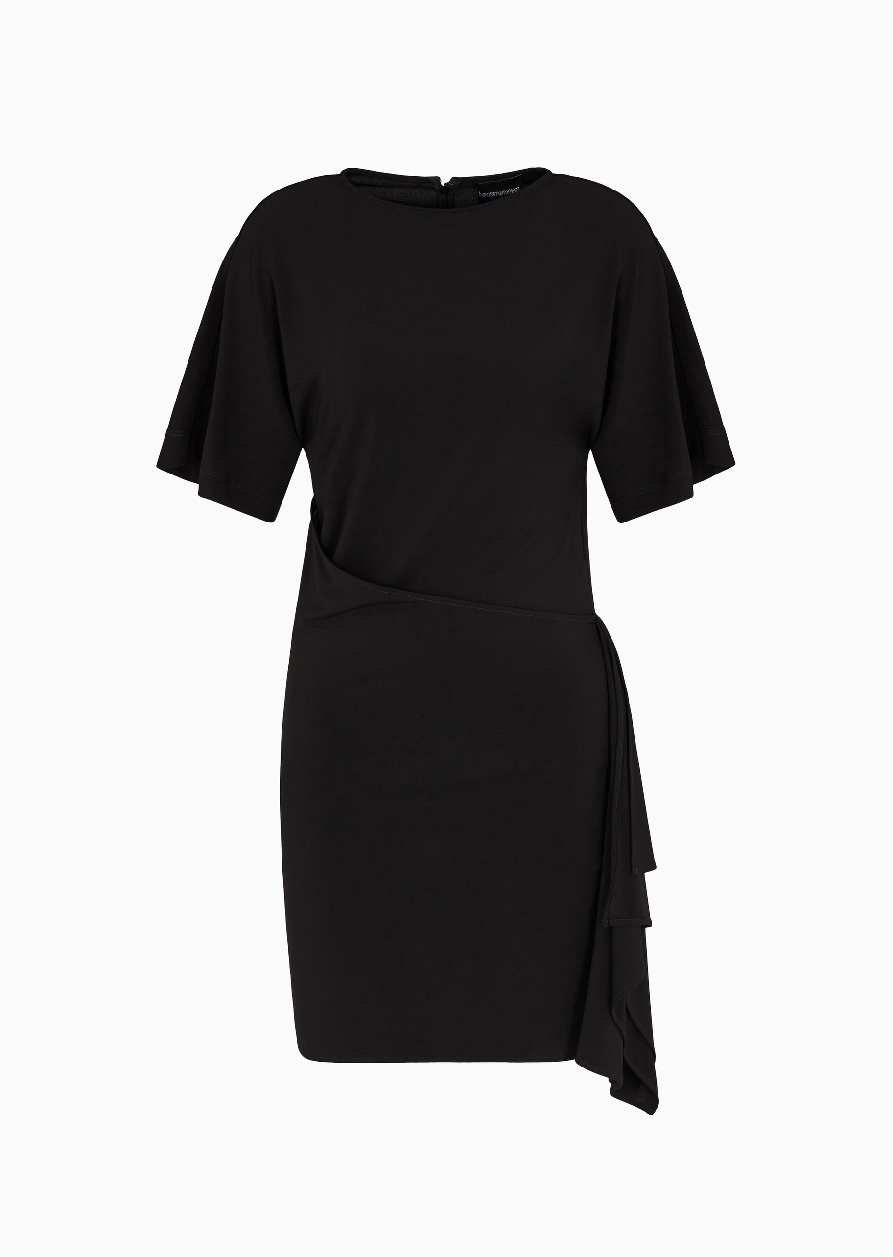 Emporio Armani 女士人造棉弹力修身短款荷叶边连衣裙
