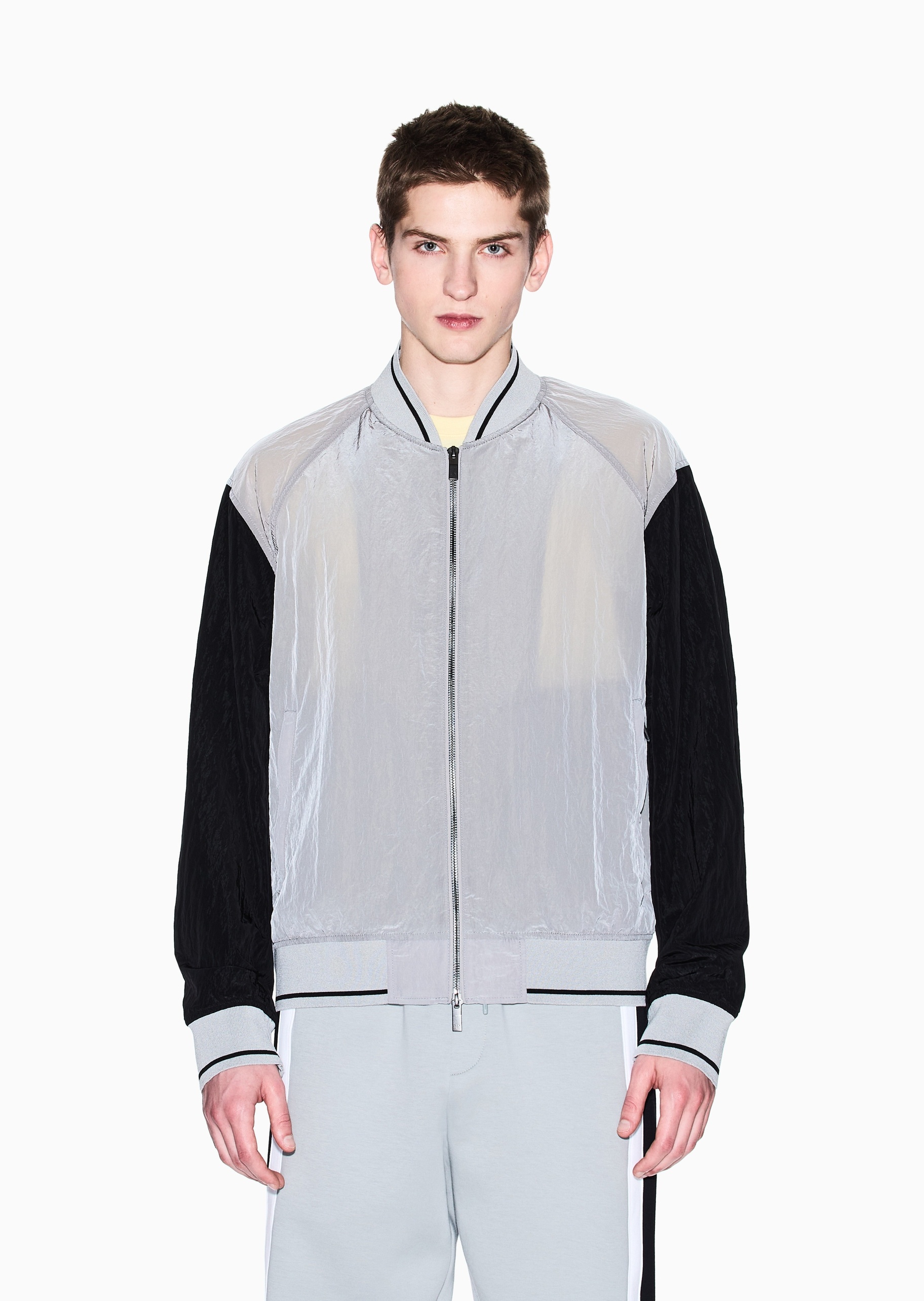 ARMANI EXCHANGE 男士合身短款棒球领插肩拼色飞行员夹克