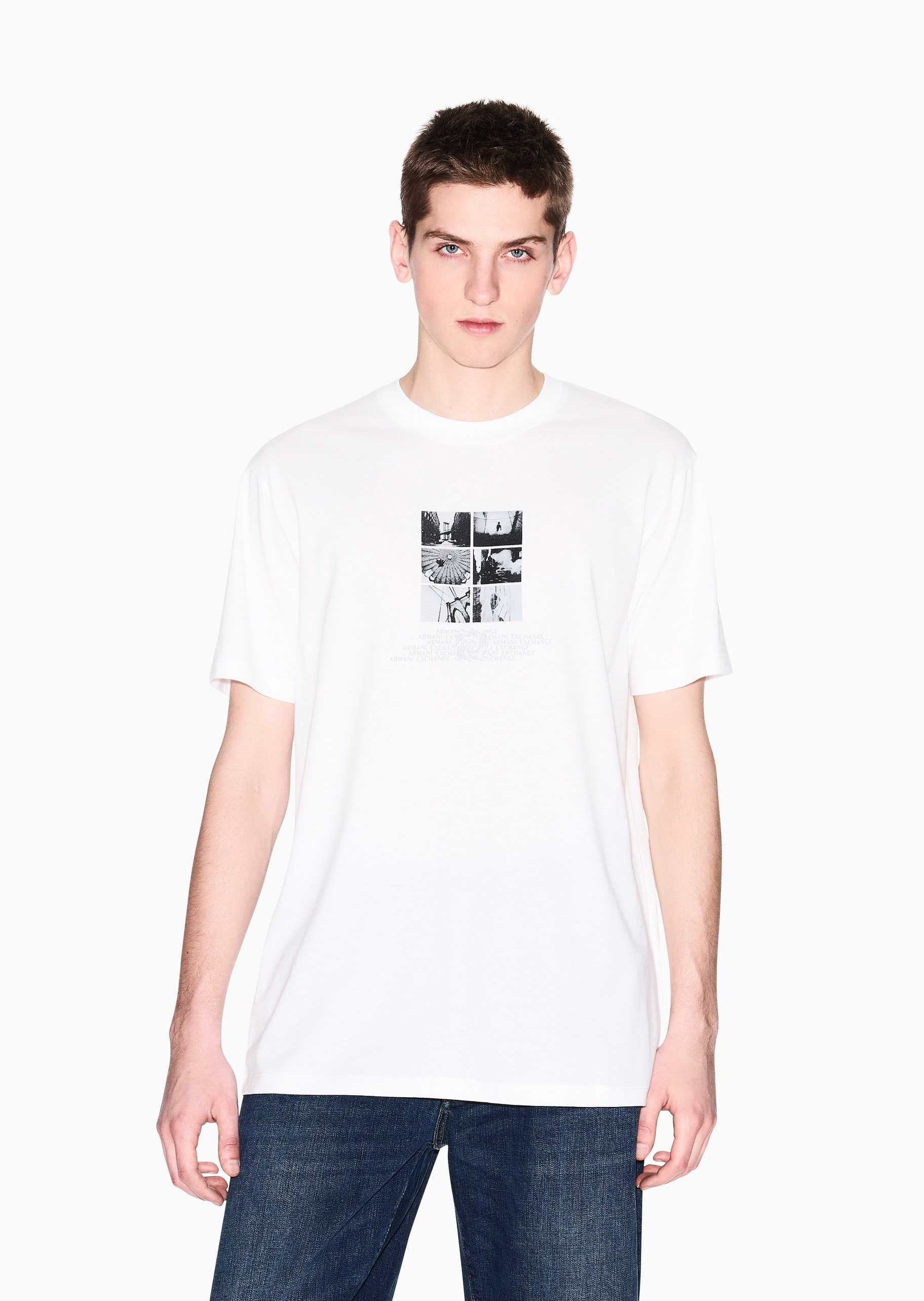 ARMANI EXCHANGE 男士全棉合身短袖圆领正肩印花休闲T恤