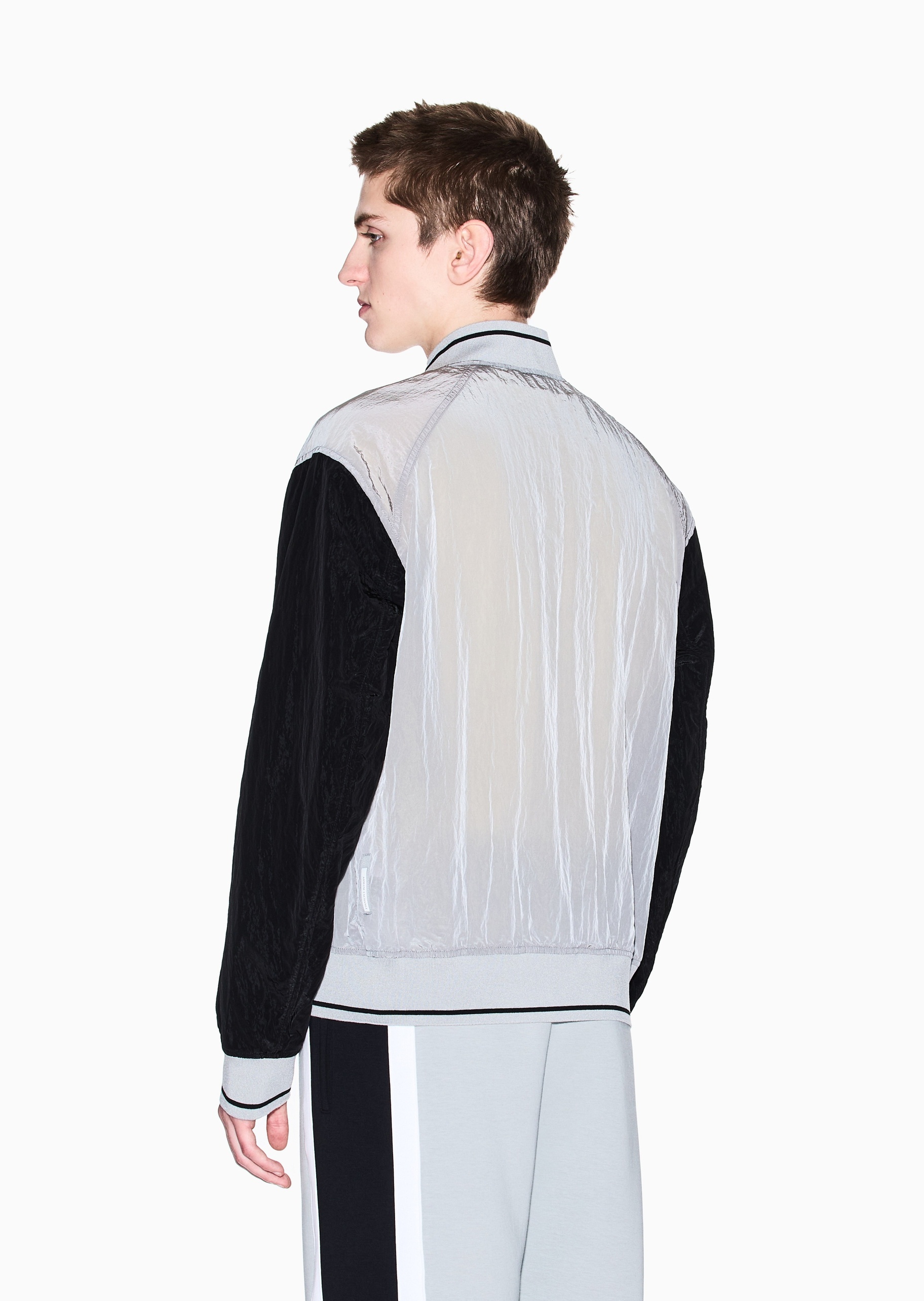 ARMANI EXCHANGE 男士合身短款棒球领插肩拼色飞行员夹克