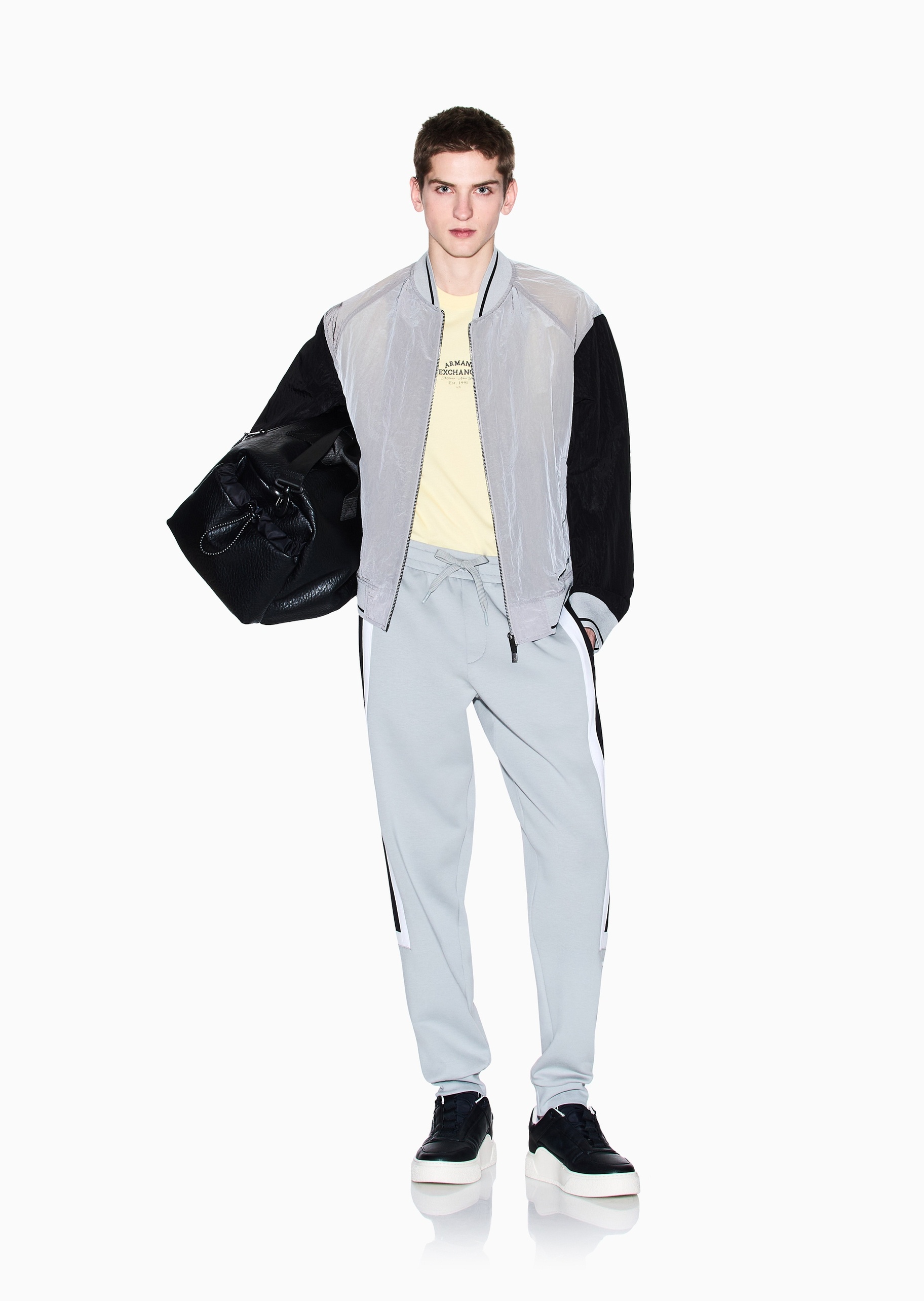ARMANI EXCHANGE 男士合身短款棒球领插肩拼色飞行员夹克