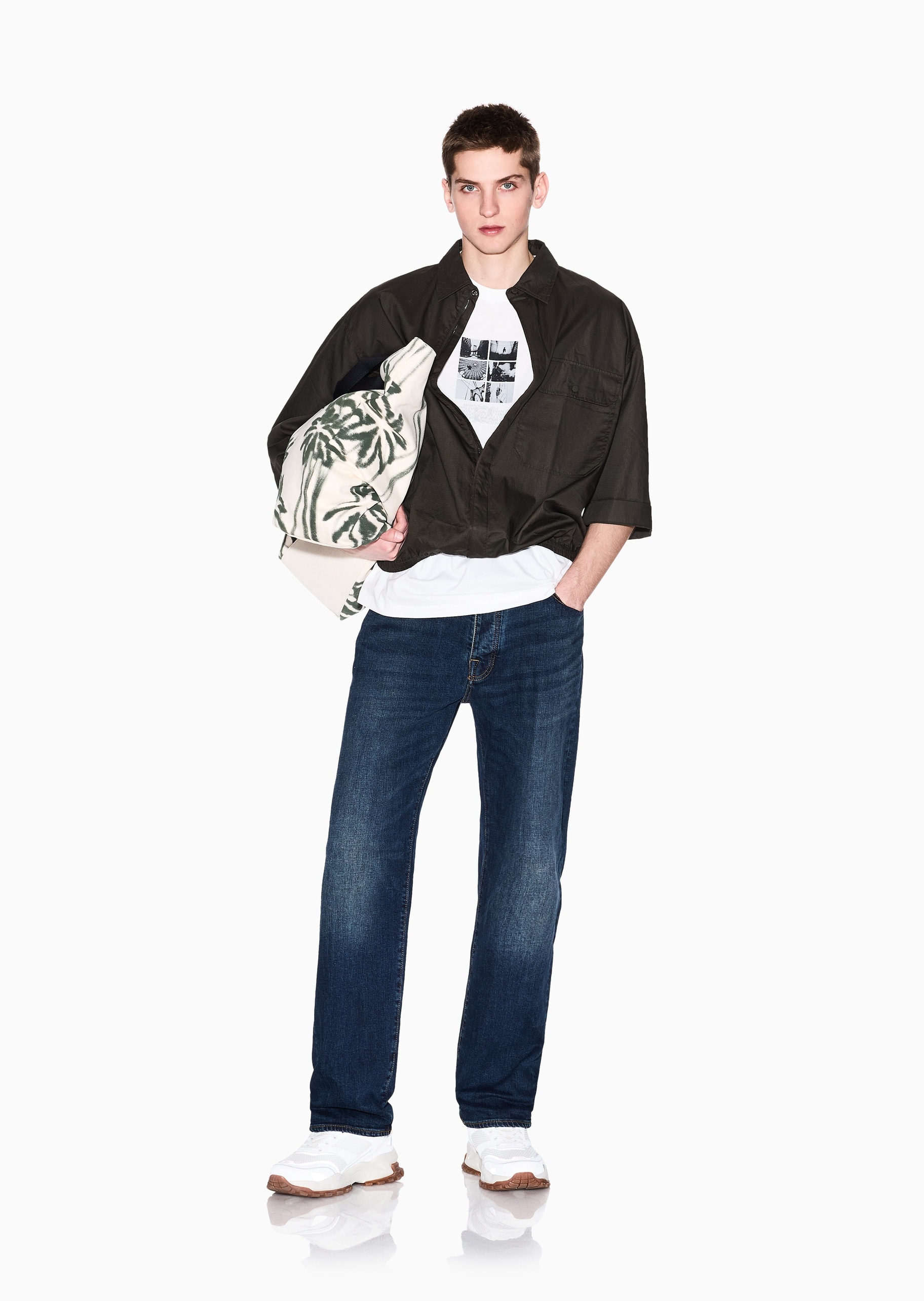 ARMANI EXCHANGE 男士全棉合身短袖圆领正肩印花休闲T恤