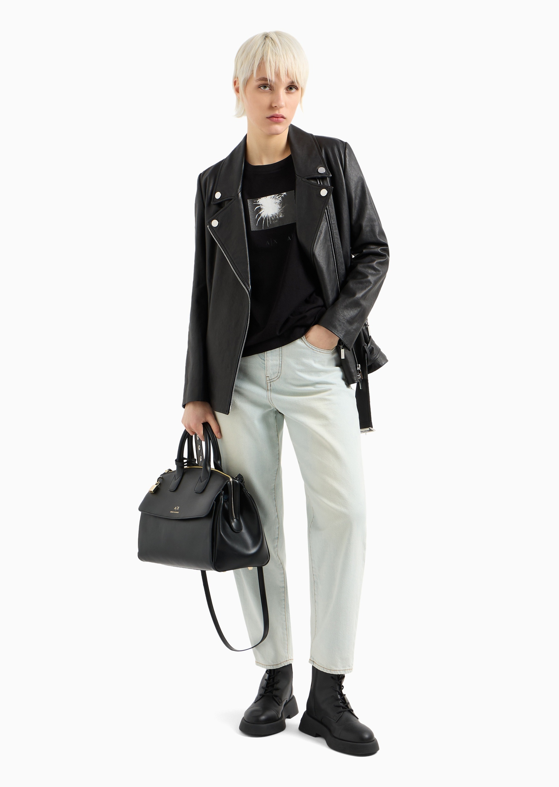ARMANI EXCHANGE 女士全棉合身中腰九分锥形水洗牛仔裤