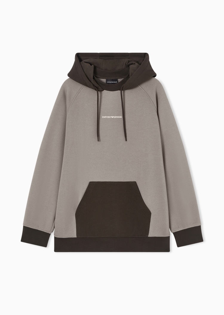 Emporio Armani 男士纯棉重磅宽松长袖连帽插肩撞色毛圈卫衣