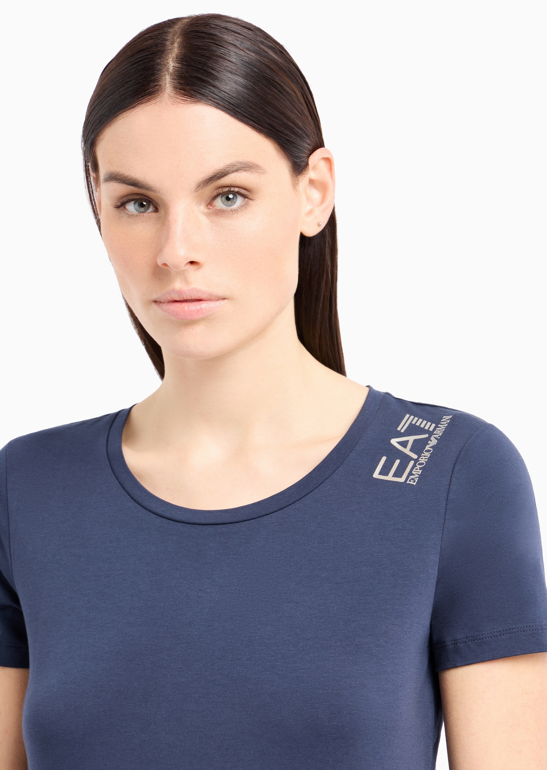 EA7 女士纯棉弹力合身短袖圆领健身训练T恤
