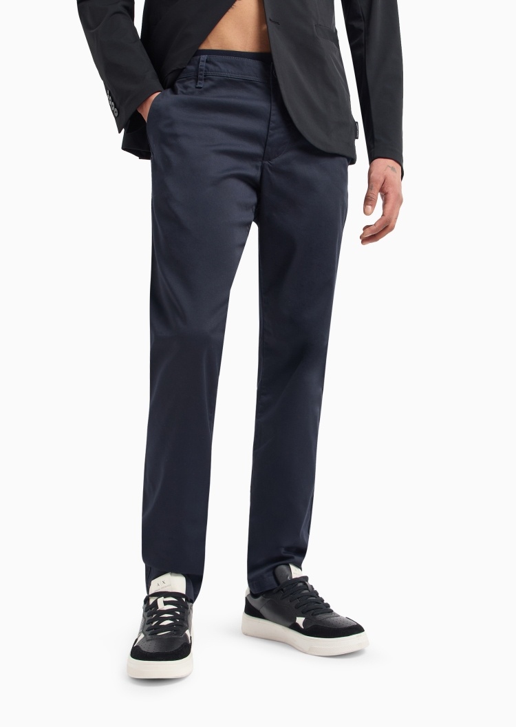 ARMANI EXCHANGE 男士棉质微弹修身长款锥形窄脚纯色休闲裤
