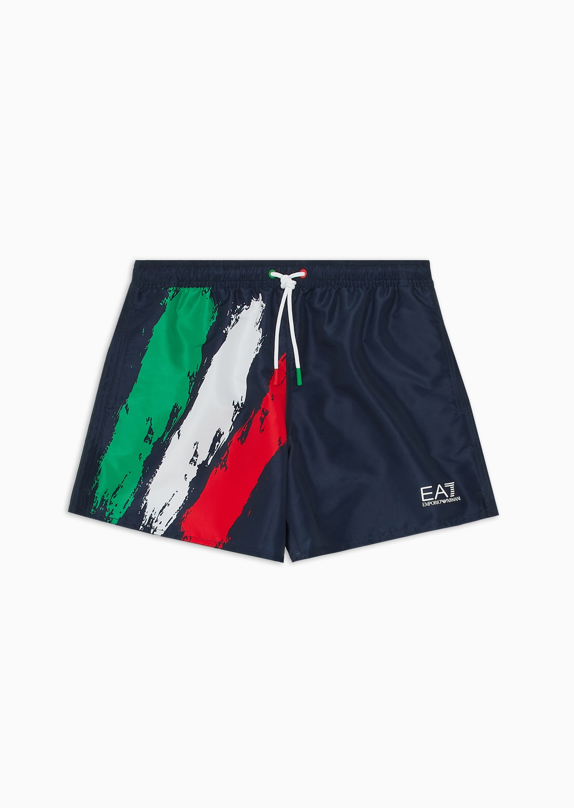 EA7 男士合身系带腰短款撞色印花游泳沙滩裤