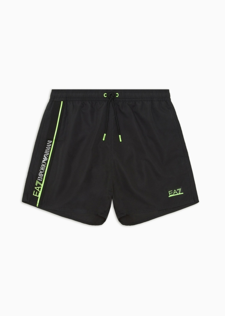 EA7 男士合身系带腰短款印花游泳沙滩裤