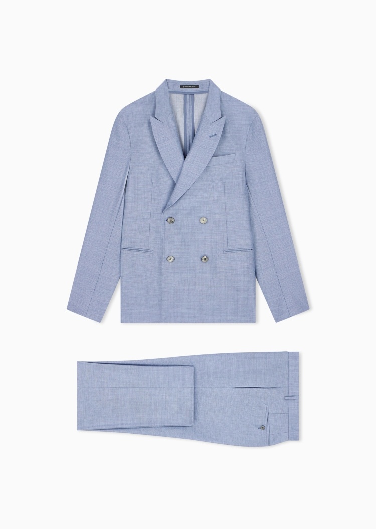 Emporio Armani 男士绵羊毛戗驳领双排扣绅士风西服套装